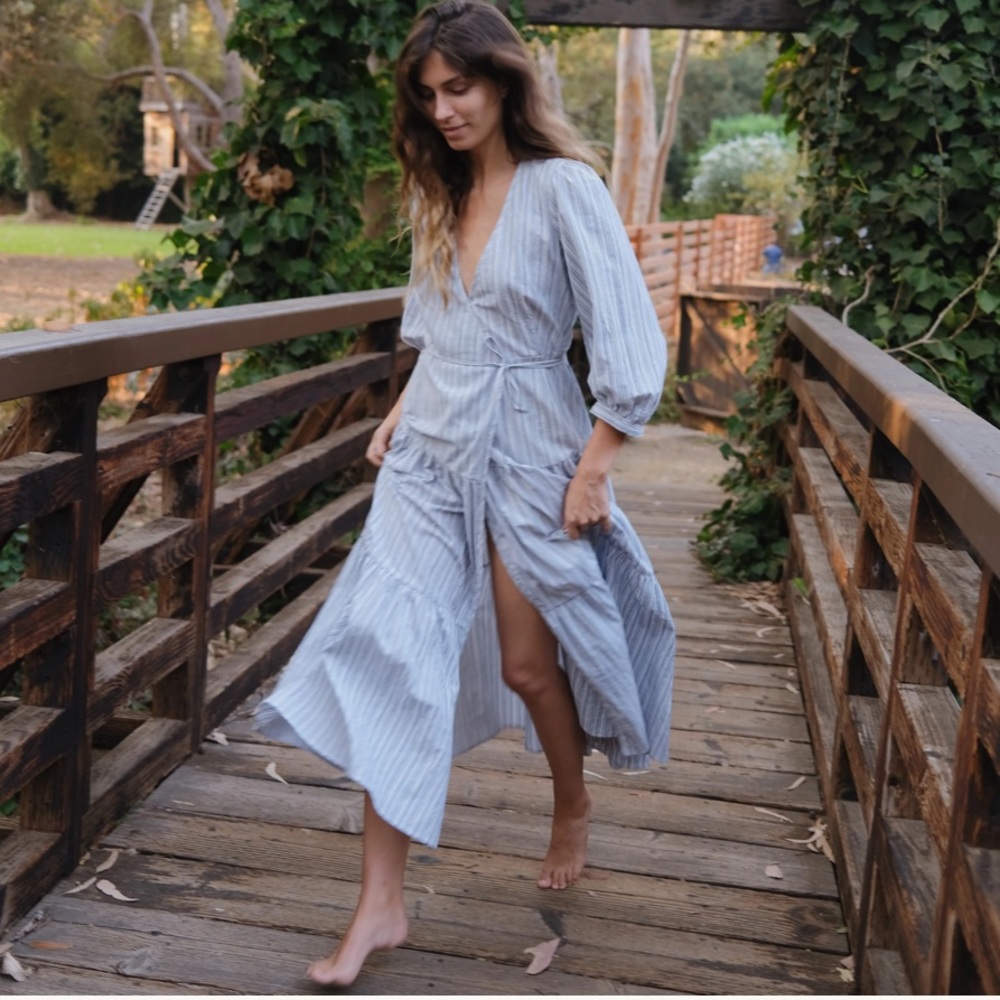 NWT Christy Dawn Noah Wrap Dress (Washed Ocean Stripe)
